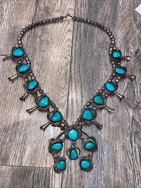 Vintage squash blossom turquoise necklace